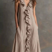 Ruffled Front Sleeveless Midi Dress