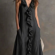 Ruffled Front Sleeveless Midi Dress