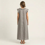 Josette Ruffle V-Neck Linen Maxi Dress