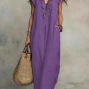 Josette Ruffle V-Neck Linen Maxi Dress