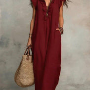 Josette Ruffle V-Neck Linen Maxi Dress