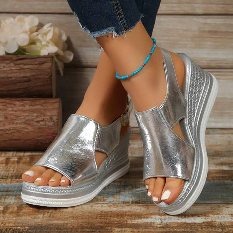 Shiny Platform Wedge Sandals