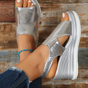 Shiny Platform Wedge Sandals