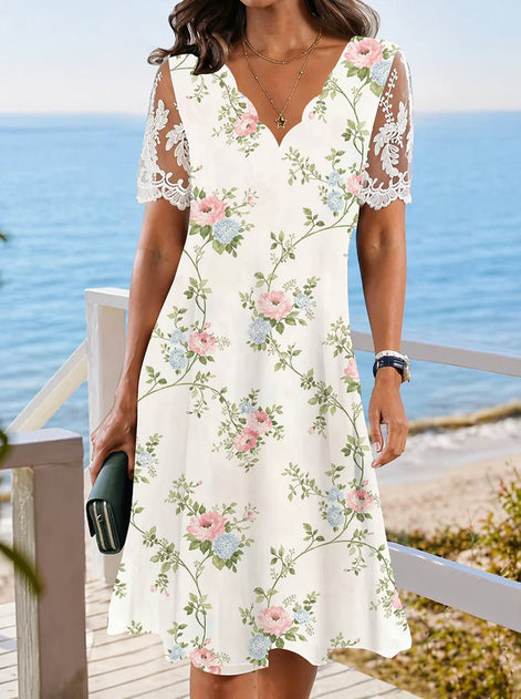 Embrace Feminine Floral Lace Sleeve Dress