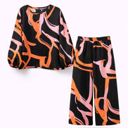 Printed Two-Piece Set – Relaxed Top & Wide-Leg Pants