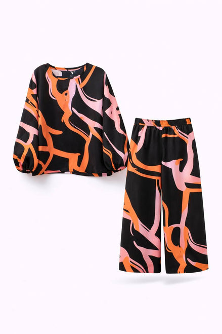 Printed Two-Piece Set – Relaxed Top & Wide-Leg Pants