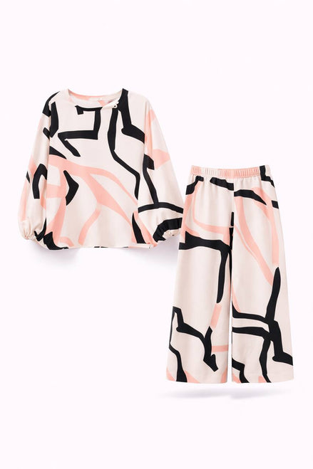 Printed two-piece set in black and white pattern