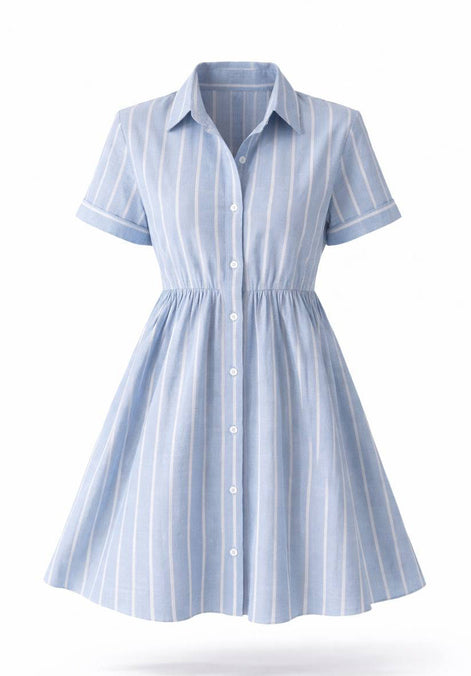 Blue Shirt-Style Casual Dress
