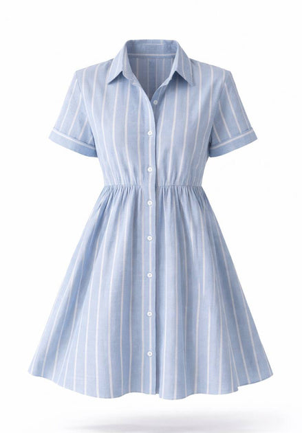 Blue Shirt-Style Casual Dress