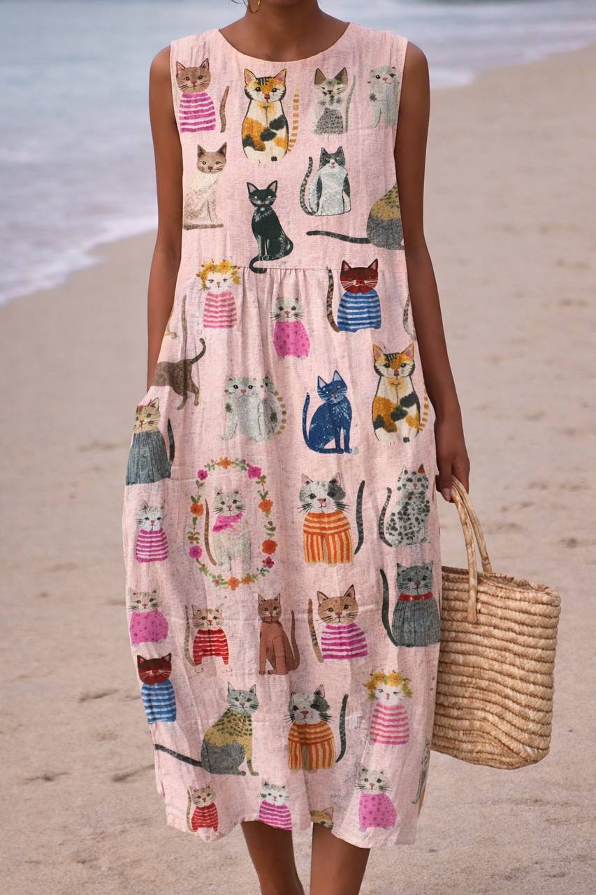 Cute Cat Sleeveless Dress