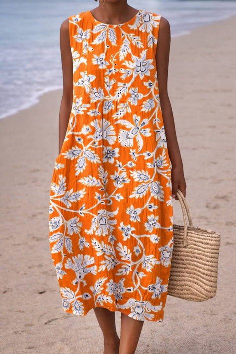 Floral Print Sleeveless Summer Midi Dress