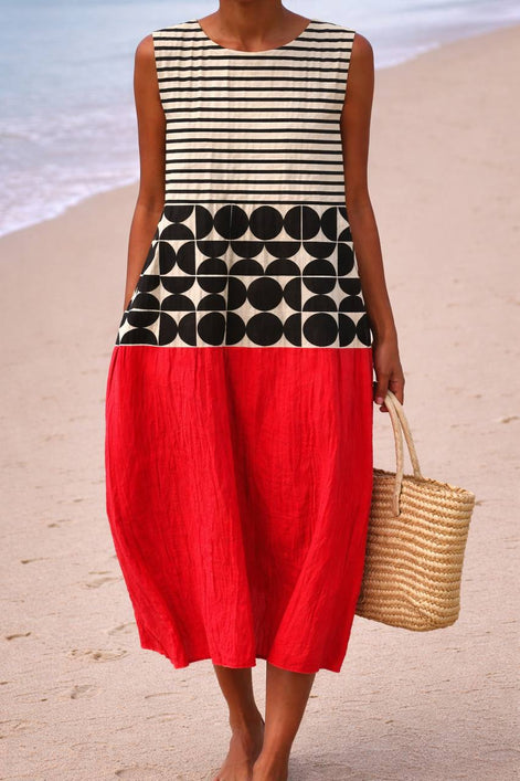Geometric Print Sleeveless Midi Dress