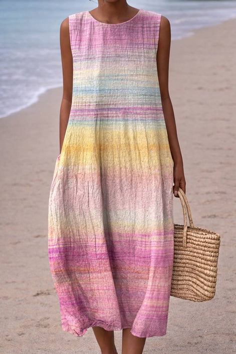 Gradient Stripe Sleeveless Midi Dress