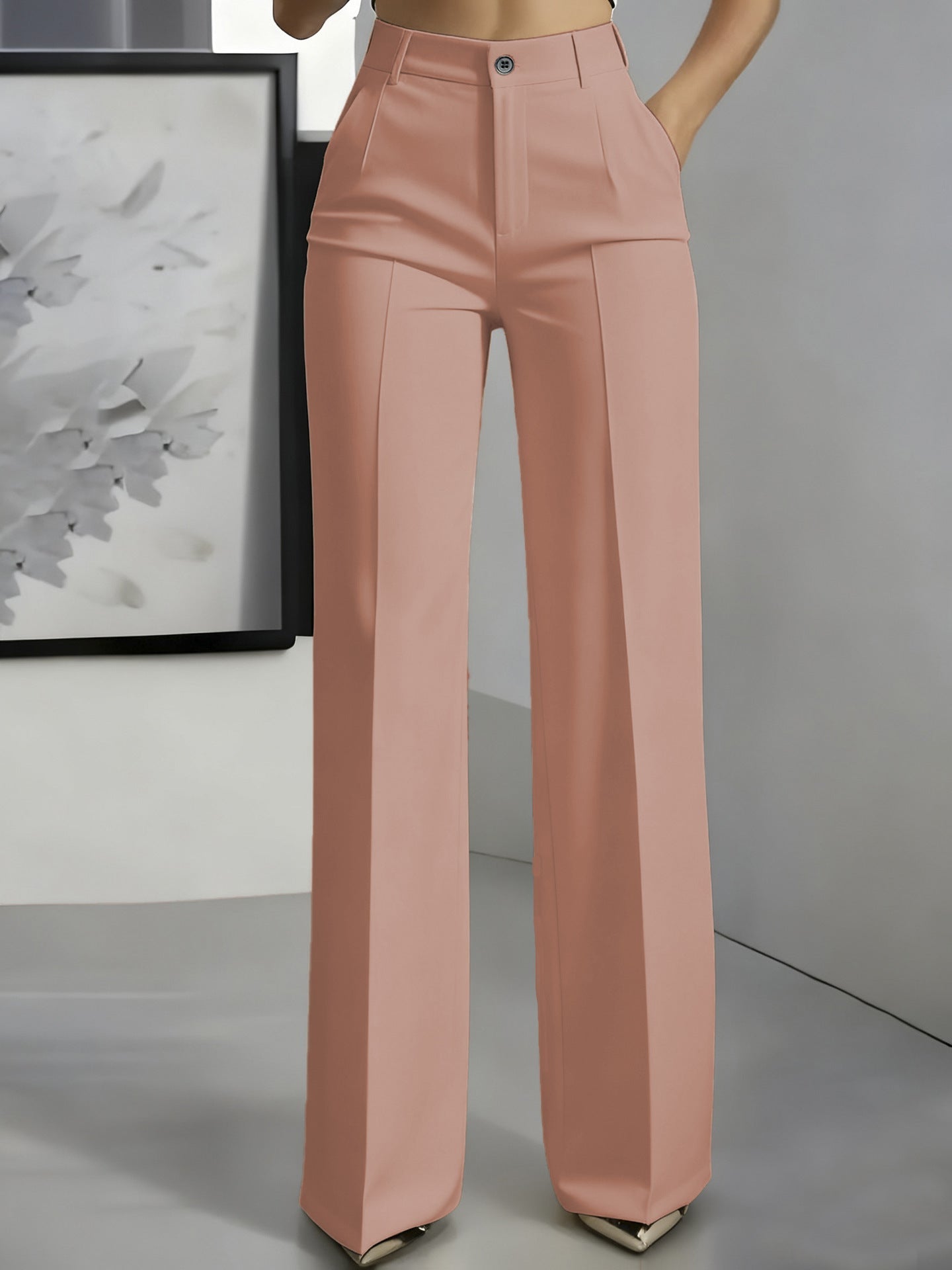 High-Waisted Straight-Leg Suit Pants