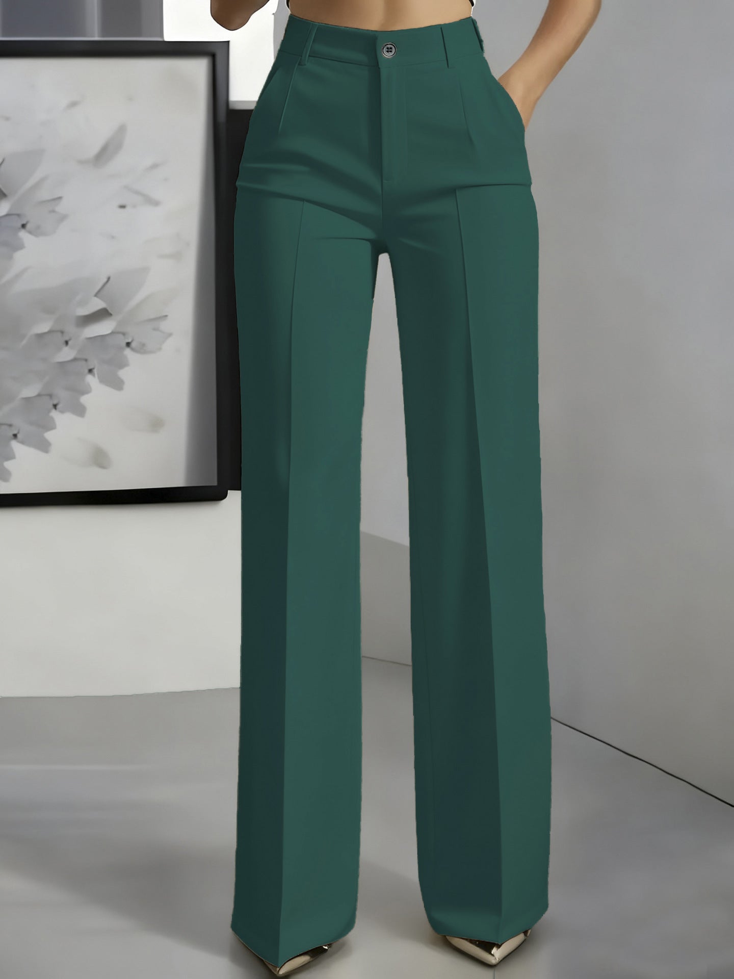 High-Waisted Straight-Leg Suit Pants