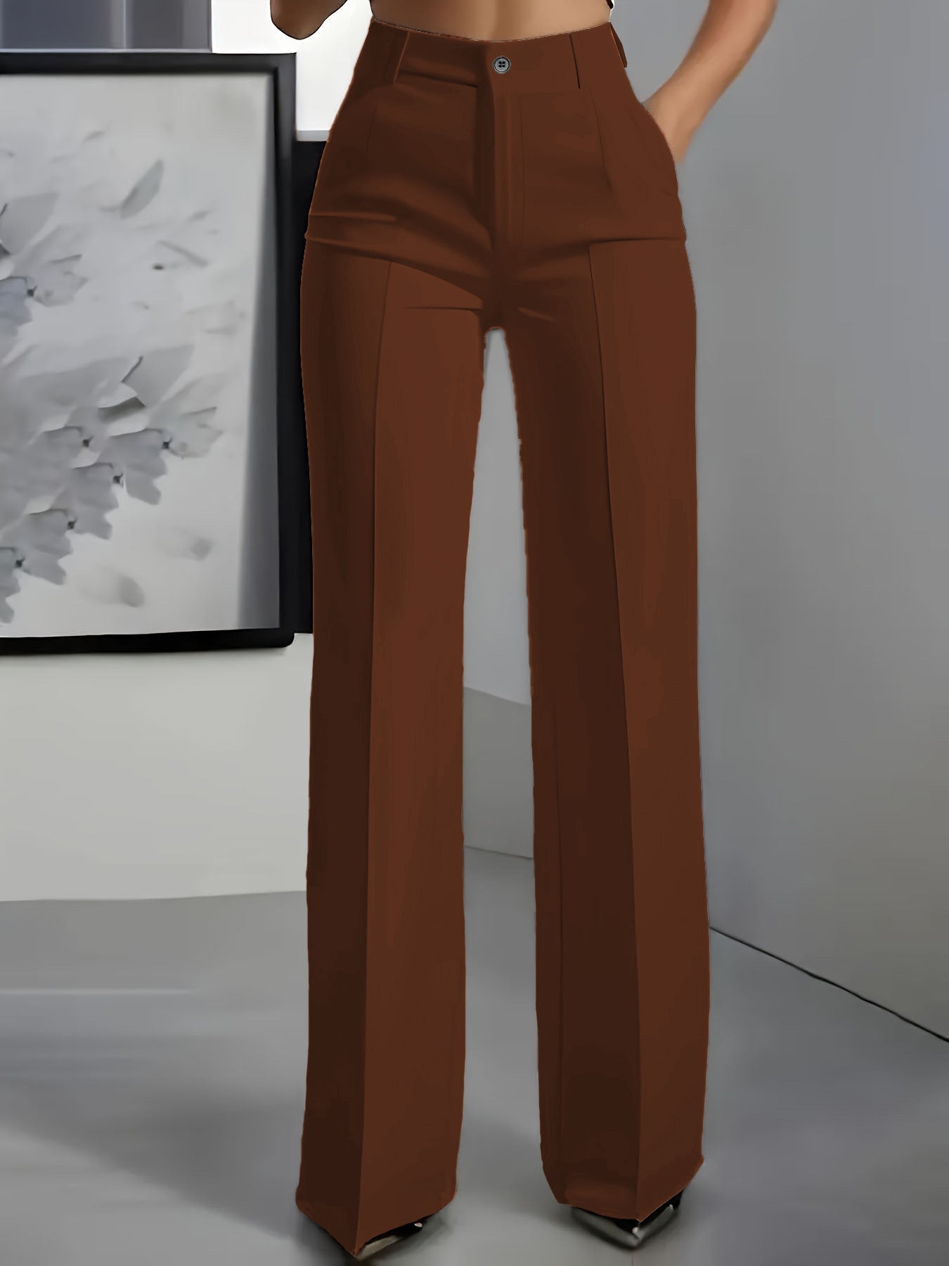 High-Waisted Straight-Leg Suit Pants
