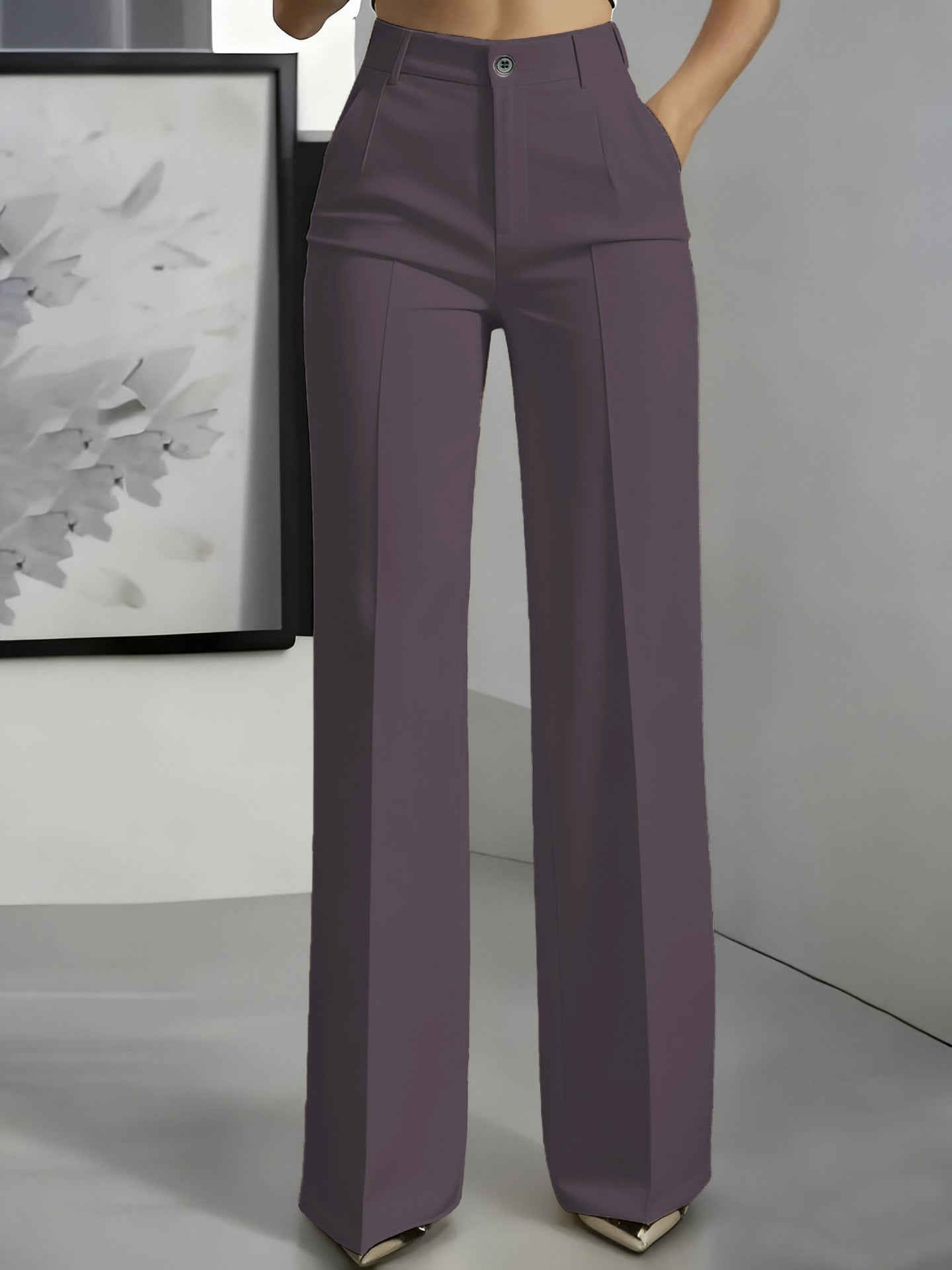 High-Waisted Straight-Leg Suit Pants