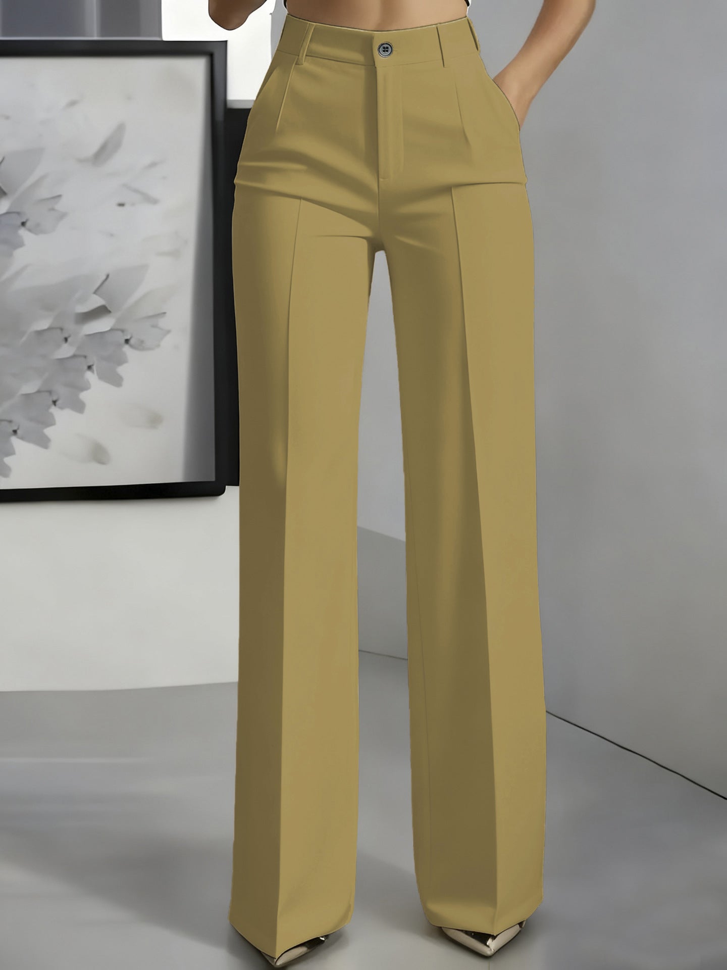 High-Waisted Straight-Leg Suit Pants