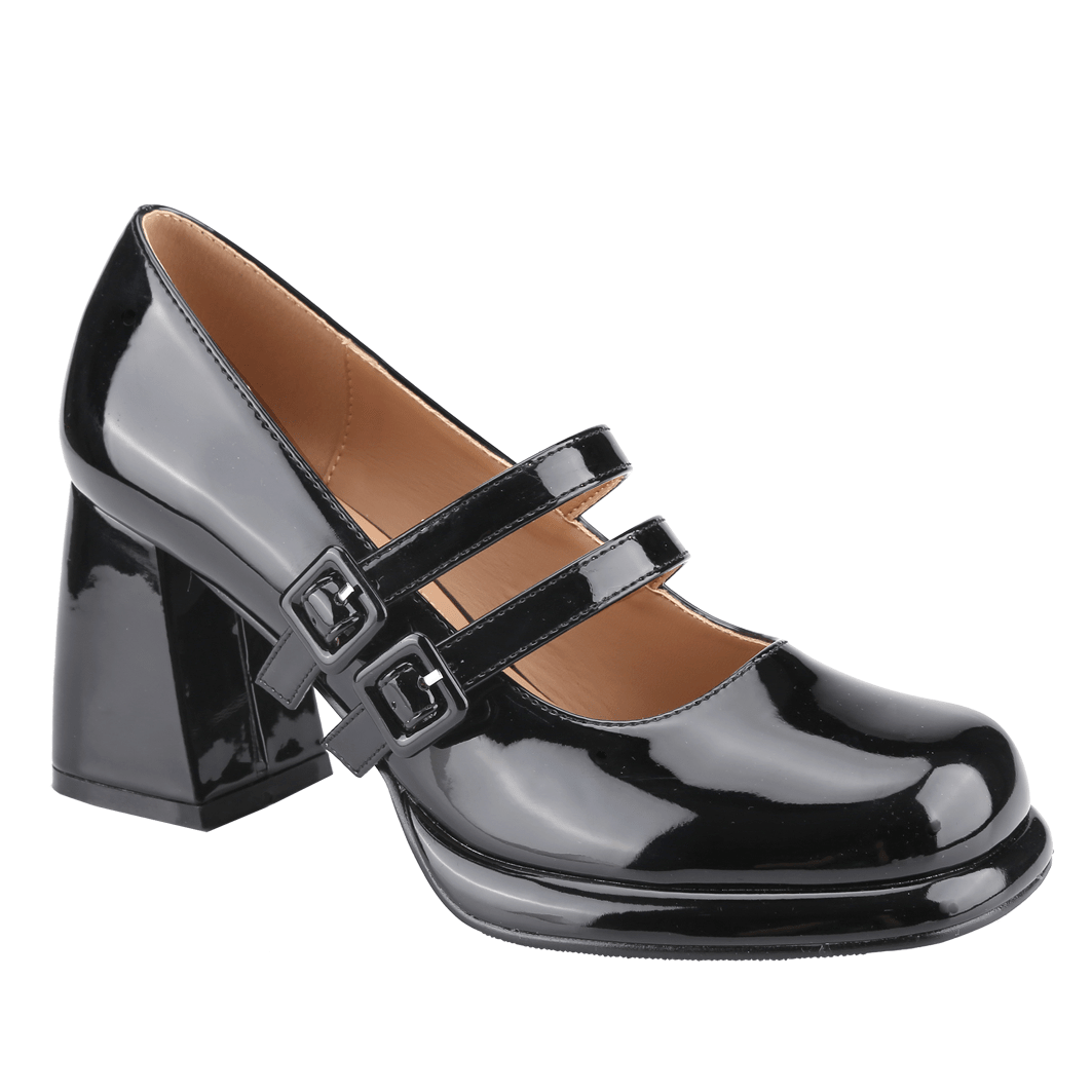 Chunky Mid-Heel Mary Jane Pumps