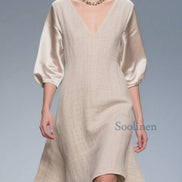 Linen silk summer dress - color-block patchwork detail close-up