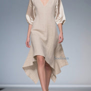 V-Neck Patchwork Linen Silk Summer Dress