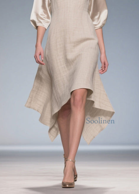 V-Neck Patchwork Linen Silk Summer Dress
