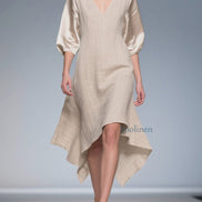 V-Neck Patchwork Linen Silk Summer Dress