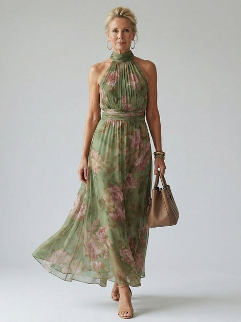 Mirelle gathered halter midi dress, front view