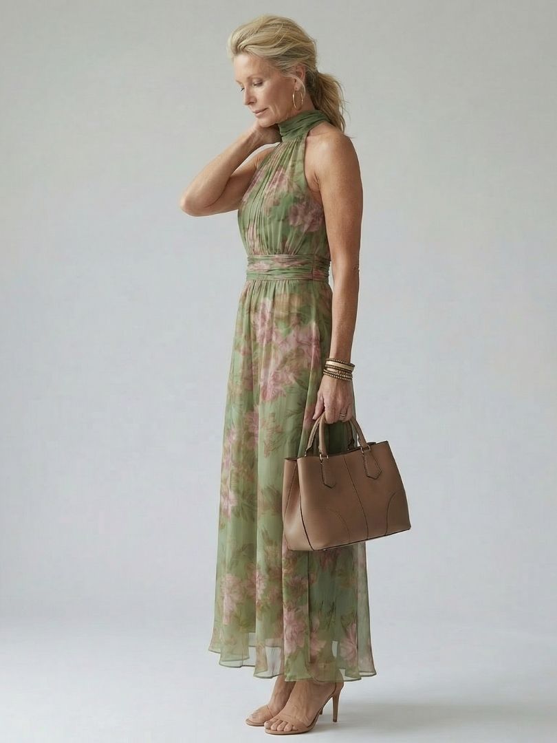 Mirelle Gathered Halter Midi Dress – Floral