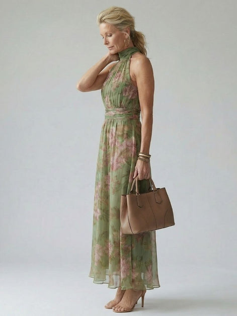 Mirelle Gathered Halter Midi Dress – Floral