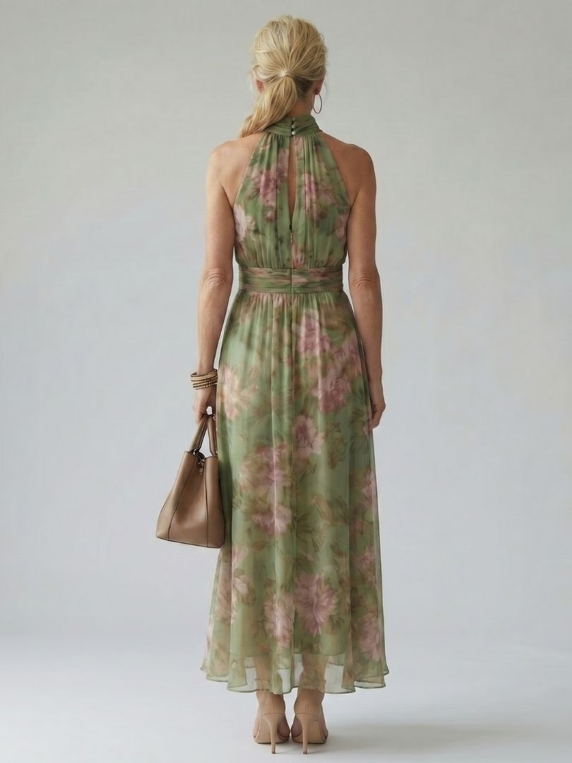 Mirelle Gathered Halter Midi Dress – Floral