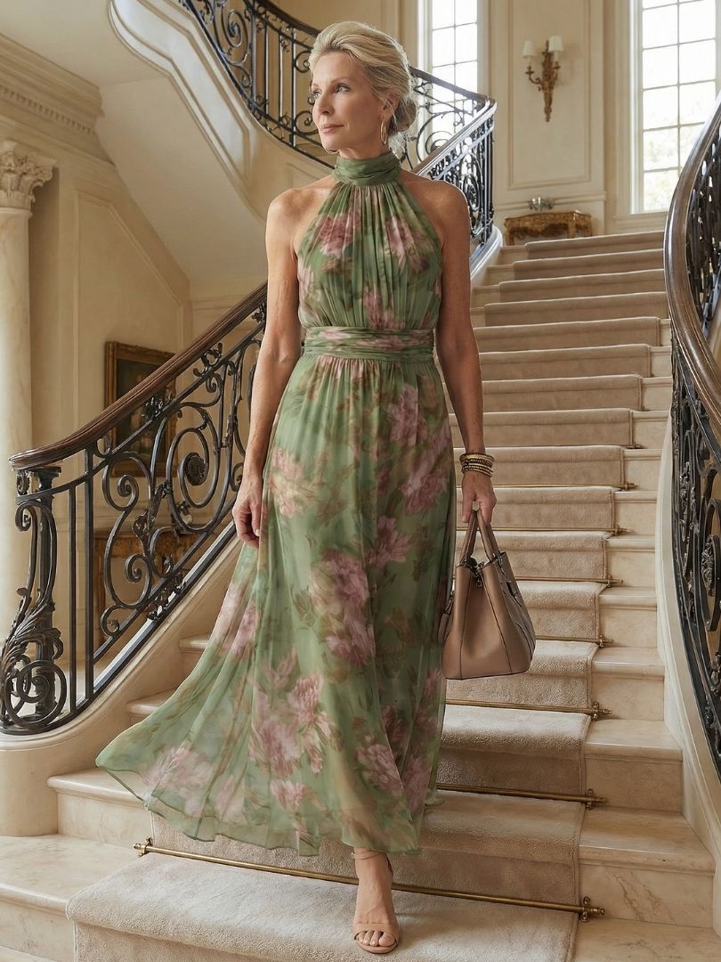 Mirelle Gathered Halter Midi Dress – Floral
