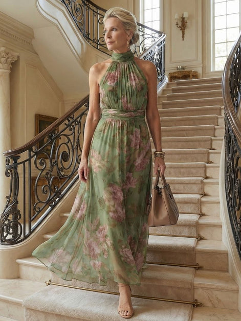 Mirelle Gathered Halter Midi Dress – Floral