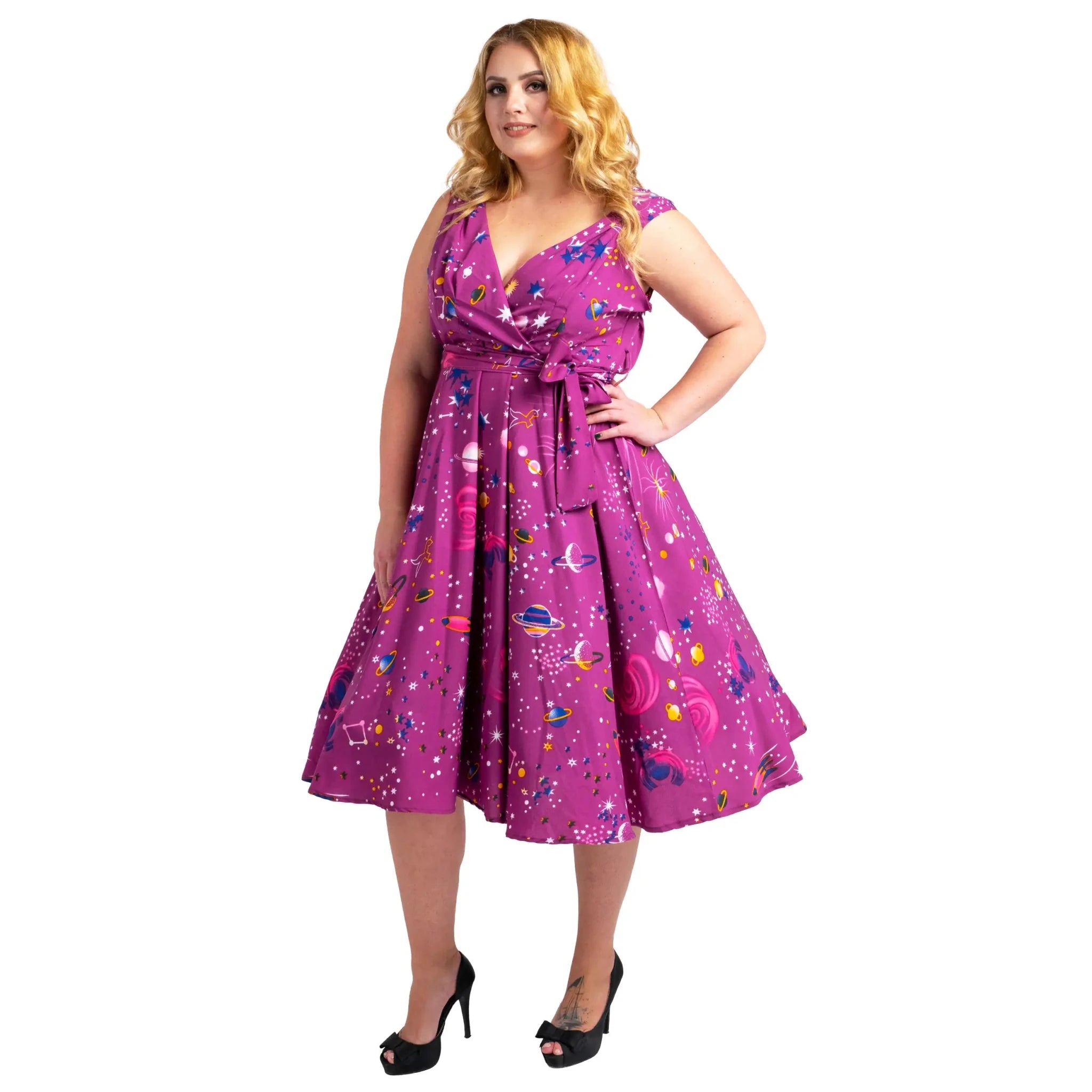 Retro Galaxy Rockabilly Wrap Dress