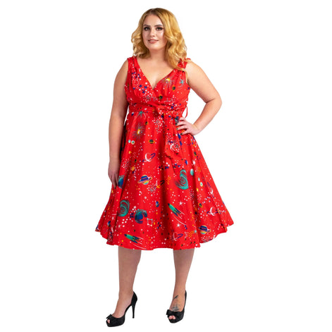 Retro Galaxy Rockabilly Wrap Dress