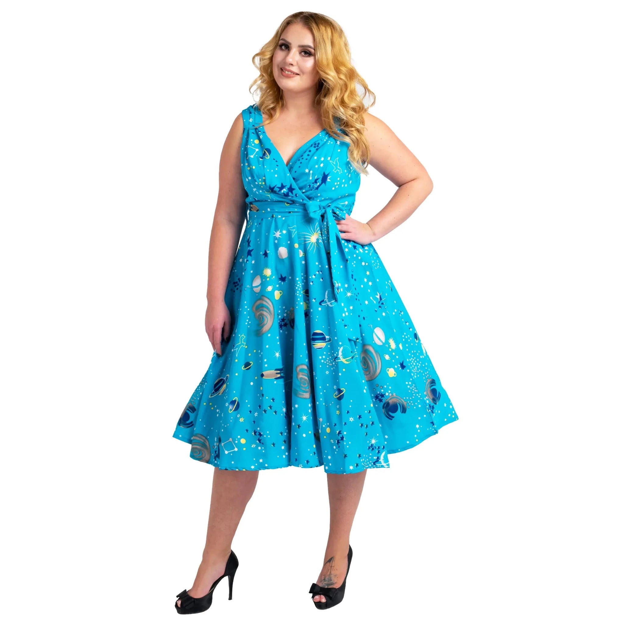 Retro Galaxy Rockabilly Wrap Dress
