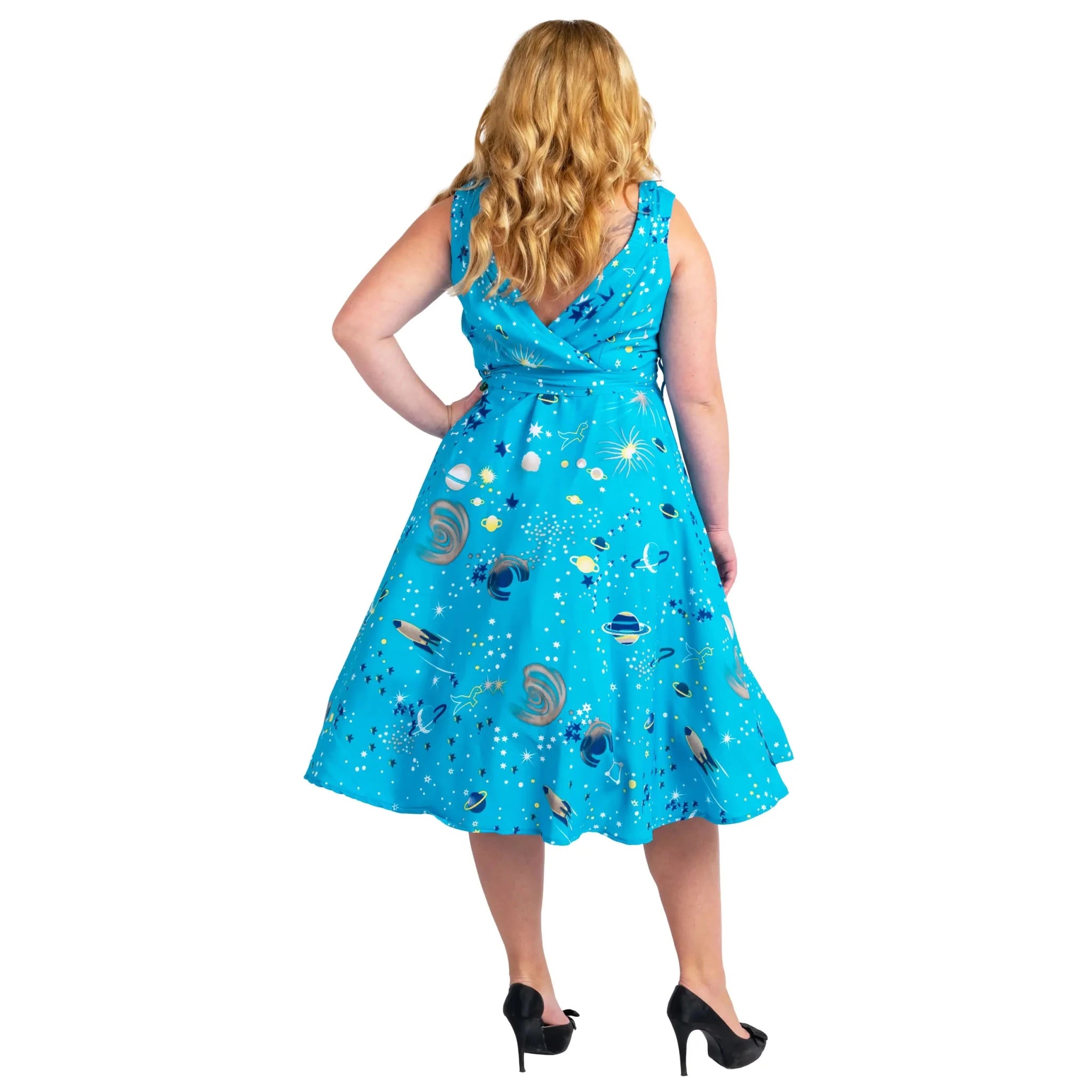 Retro Galaxy Rockabilly Wrap Dress