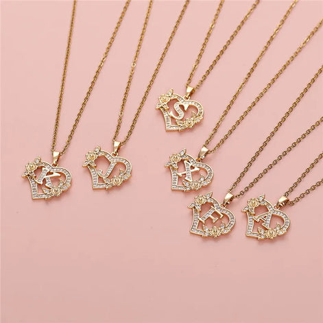 A-Z Flower Heart Necklace