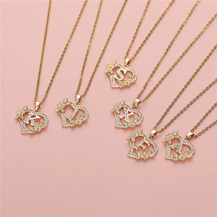 A-Z Flower Heart Necklace