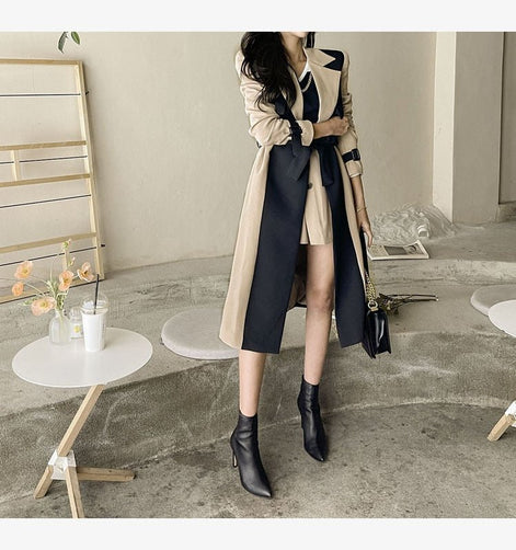 Two-Tone Belted Wrap Trench Coat