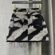 Contrast Print High-Waist Denim A-Line Skirt