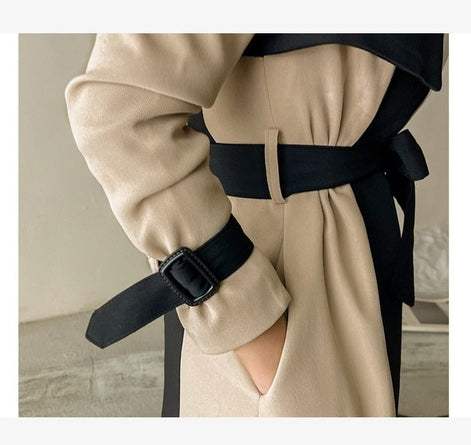 Two-Tone Belted Wrap Trench Coat