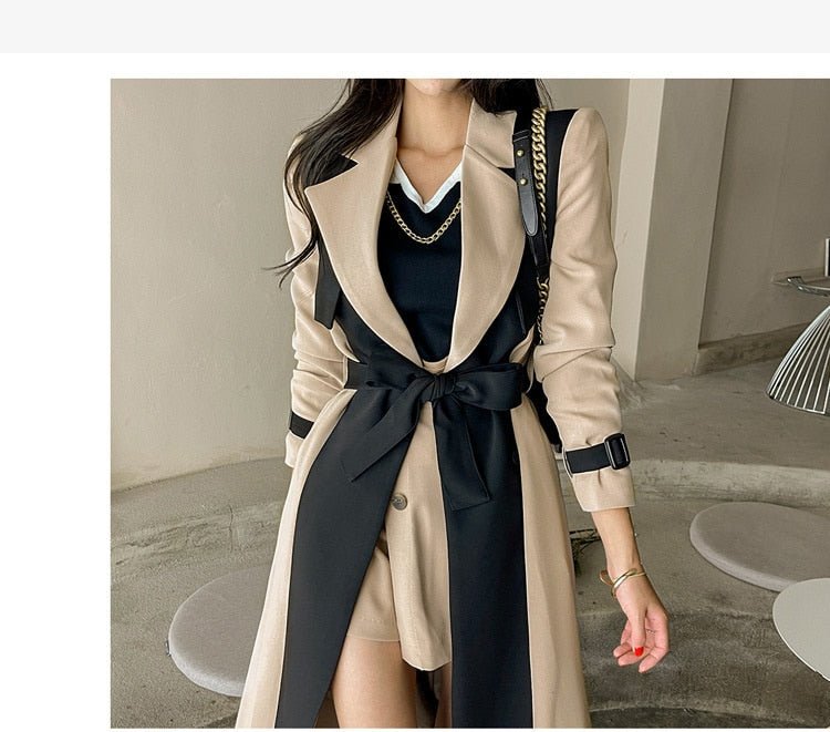 Two-Tone Belted Wrap Trench Coat