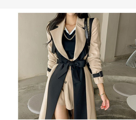 Two-Tone Belted Wrap Trench Coat