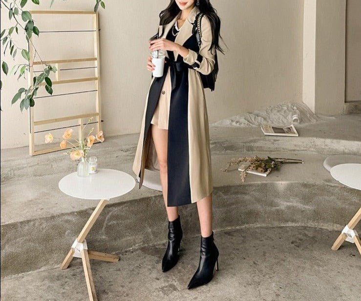 Two-Tone Belted Wrap Trench Coat