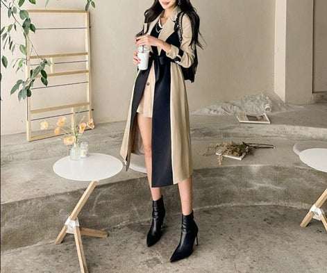 Two-Tone Belted Wrap Trench Coat