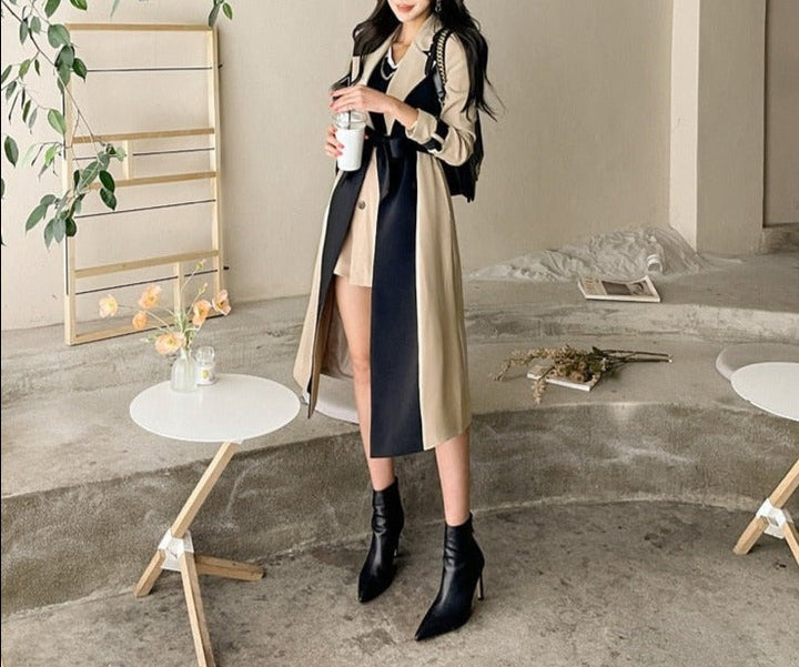 Two-Tone Belted Wrap Trench Coat