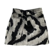 Contrast Print High-Waist Denim A-Line Skirt