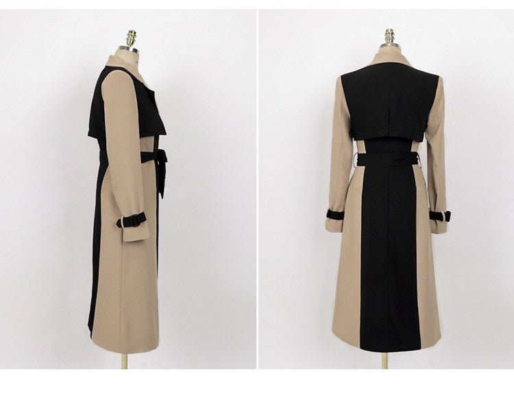 Two-Tone Belted Wrap Trench Coat