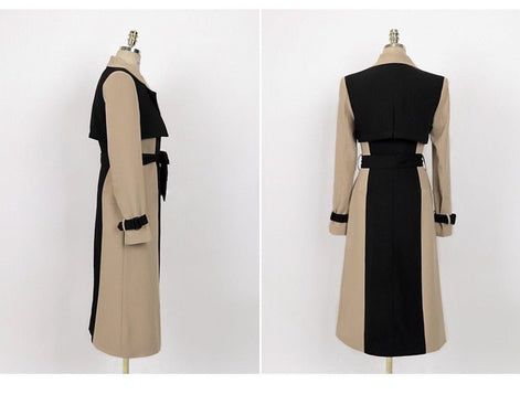 Two-Tone Belted Wrap Trench Coat
